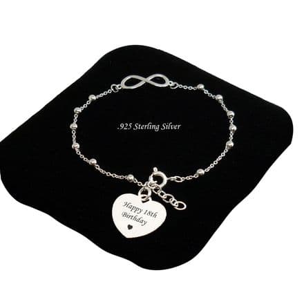 Infinity Bracelet with Engraving, Sterling Silver