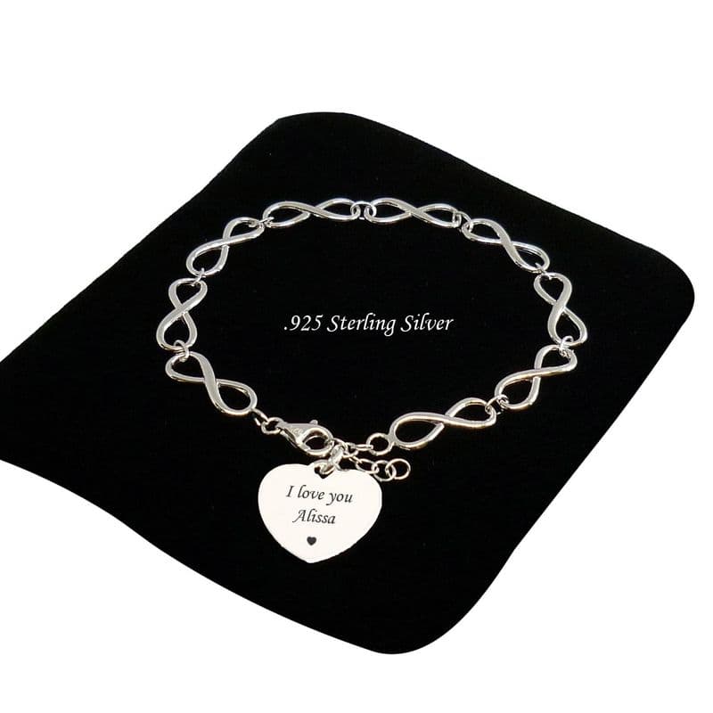 Sterling Silver Infinity Links Bracelet with Engraving | Charming Engraving