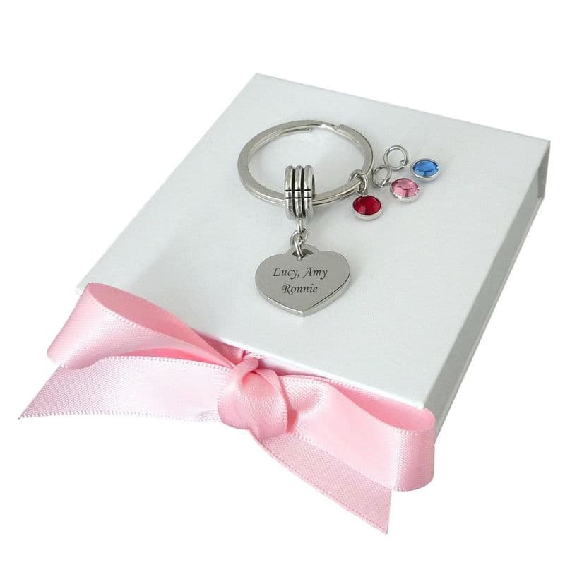 Keyring with Family Birthstones and Engraving | Charming Engraving