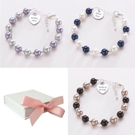 Ladies Pearl Bracelet with Engraved Charm