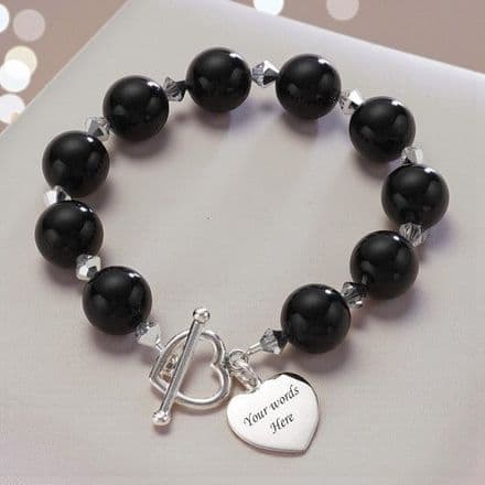 Large Black Pearls, Bracelet with Engraving