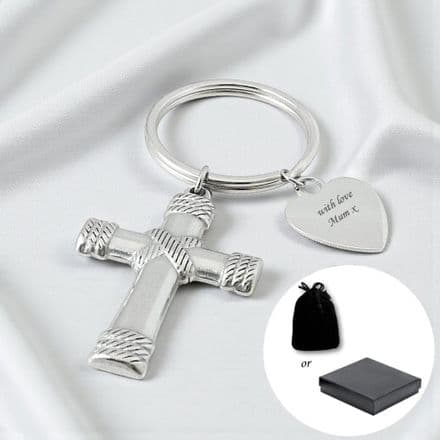 Large Cross Key Ring Personalised with Engraving