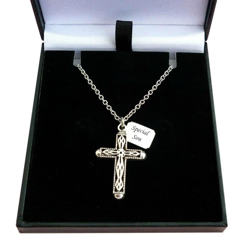 Large Cross Necklace with Engraved Tag | Charming Engraving