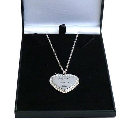Large Heart Necklace with Crystals, Personalised Engraving