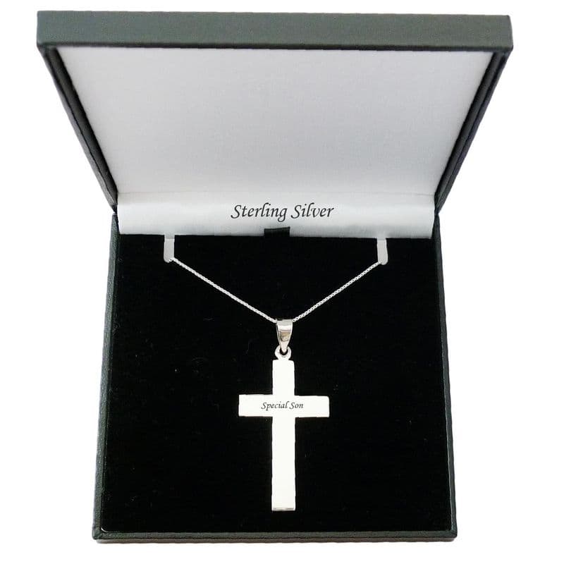 Large Solid Silver Cross Necklace with Engraving | Charming Engraving
