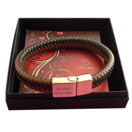Leather Bracelet for Valentines Day. Engraved Gift