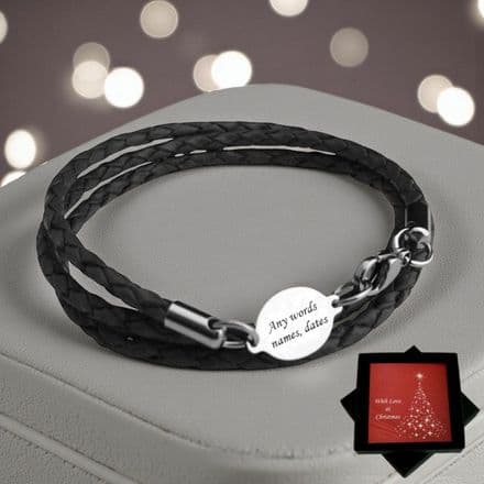 Leather Bracelet with Engraving in Christmas Box for Man or Boy