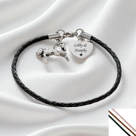 Leather Bracelet with Horse Charm and Engraving