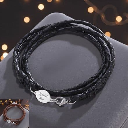 Leather Wrap Around Bracelet with Engraving