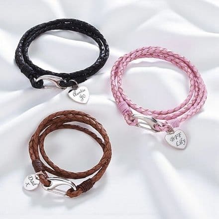 Leather Wrap Bracelet, Engravable Charm, Various colours