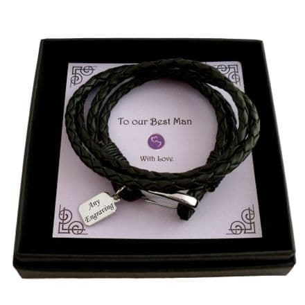 Leather Wrap Bracelet for Man. Engraved Gift for Dad, Son, Usher etc