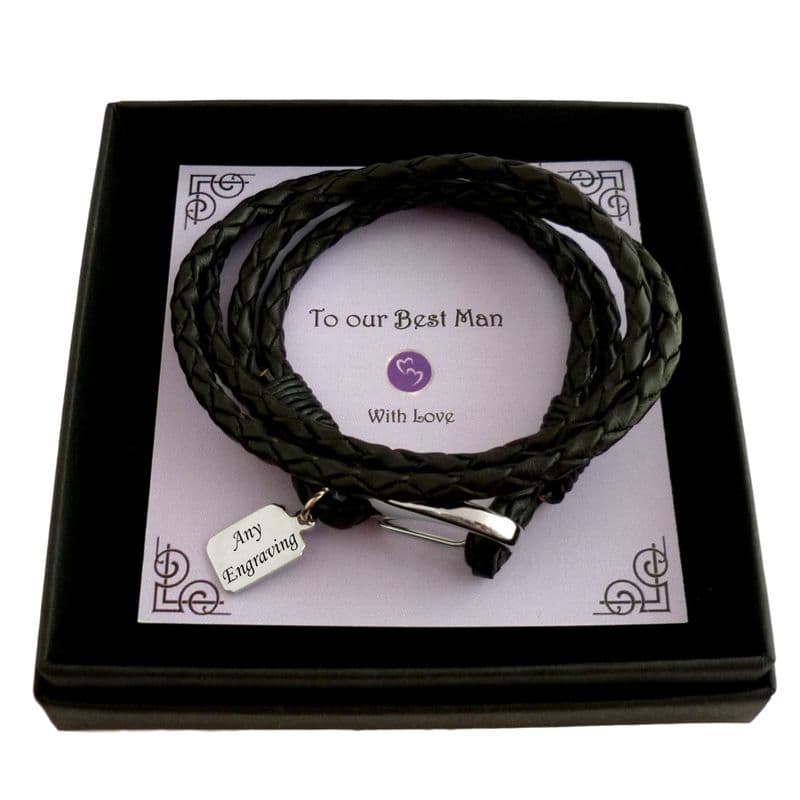 Leather Wrap Bracelet for Man. Gift for Dad, Son, Usher etc | Charming Engraving