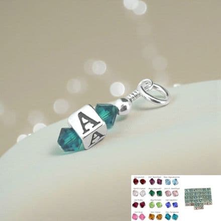 Letter Birthstone Charm, Sterling silver on Lobster, Ring or Bail