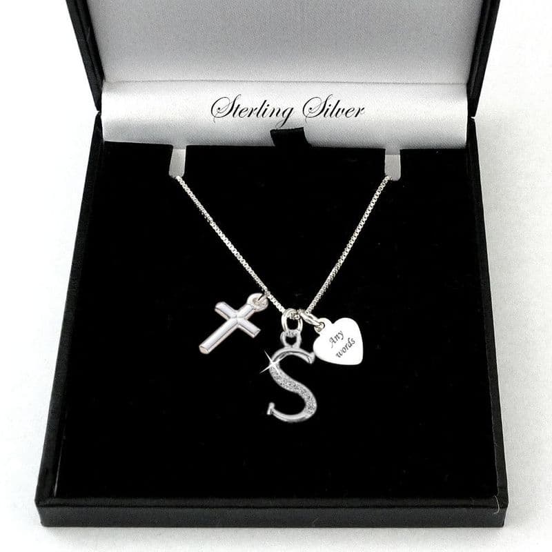 Letter Necklaces, Personalised, 925 Silver, Cross Charm | Charming Engraving