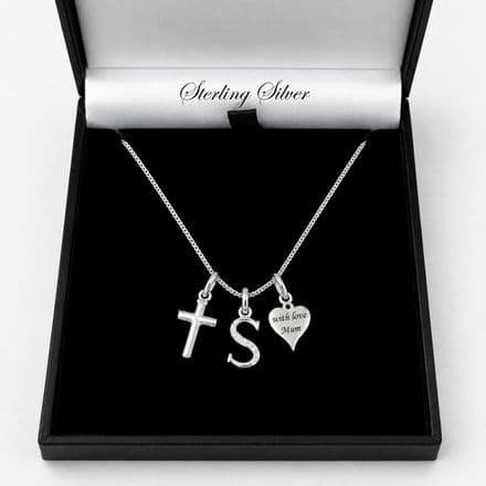 Letter Necklaces, Personalised, 925 Silver, Cross Charm
