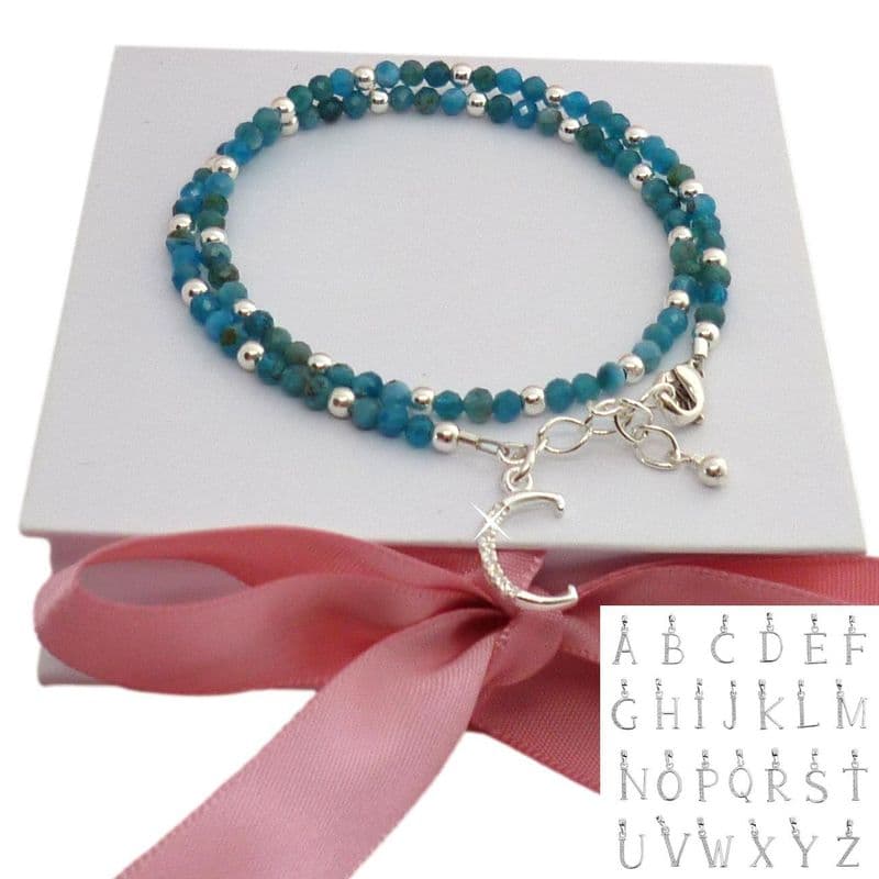 Luxury 925 Silver Beads Bracelet with Turquoise stones, Any Letter| Charming Engraving