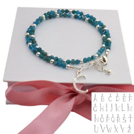 Luxury 925 Silver Beads Bracelet with Turquoise stones, Any Letter