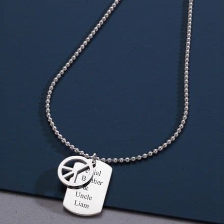 Man's Engraved Dog Tag with Peace Symbol