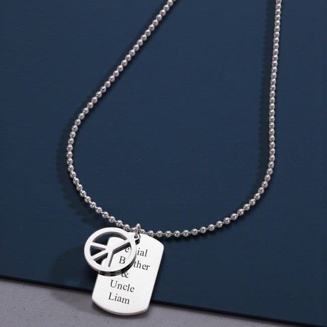 Man's Engraved Dog Tag with Peace Symbol | Charming Engraving