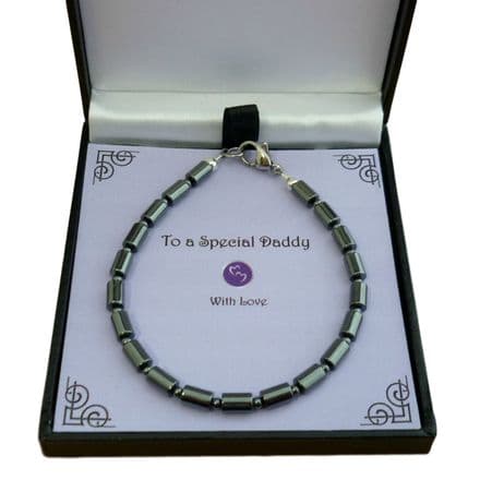 Man's Hematite Bracelet, Optional Engraving for Dad, Son etc