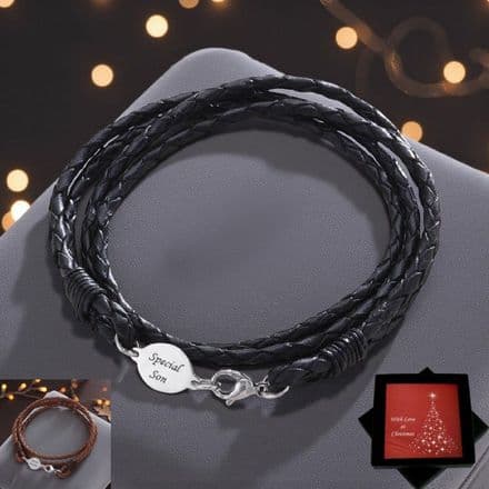 Man's Leather Bracelet with Engraving in Christmas Box