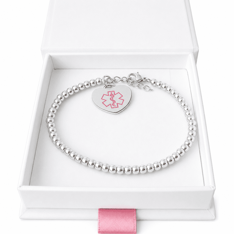 Medical Bracelet with Steel Beads for Women or Girls | Charming Engraving
