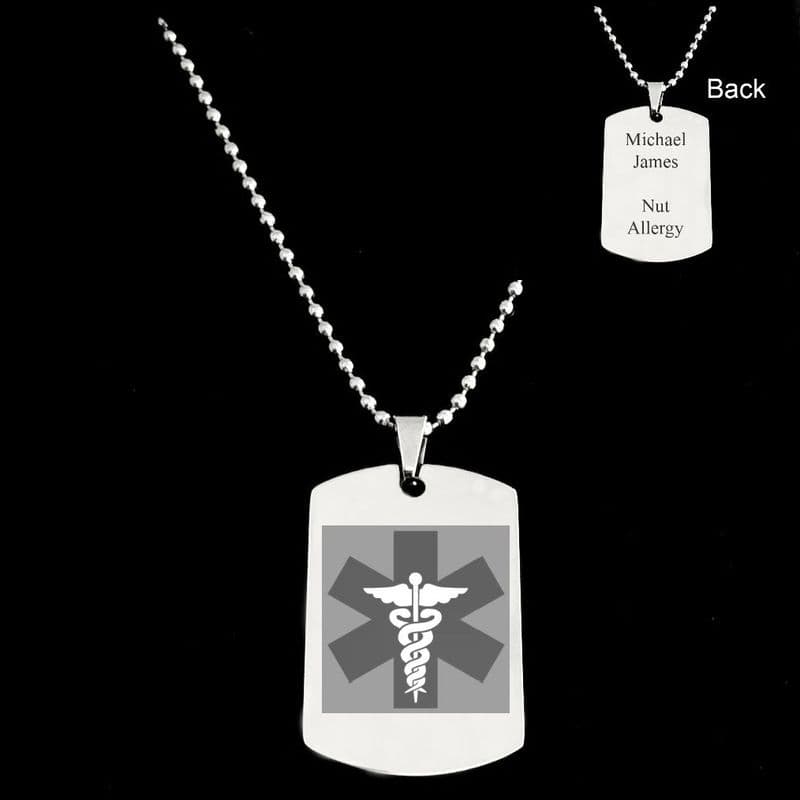 Medical Dogtag for a Man, Engraved, Stainless Steel | Charming Engraving