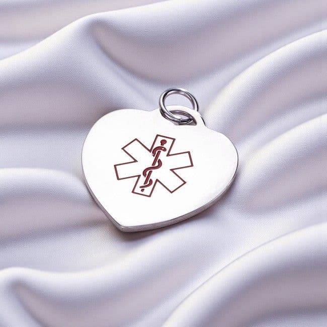Medical ID SOS Heart Pendant Free Engraving plus chain or clasp