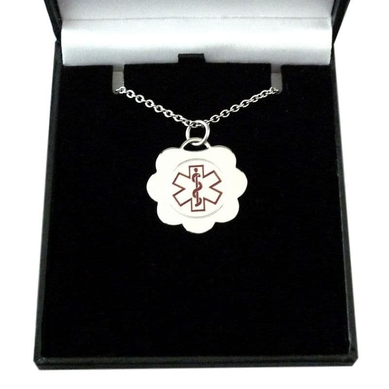 Medical Necklace with Engraving in Gift Box, Flower Pendant | Charming Engraving