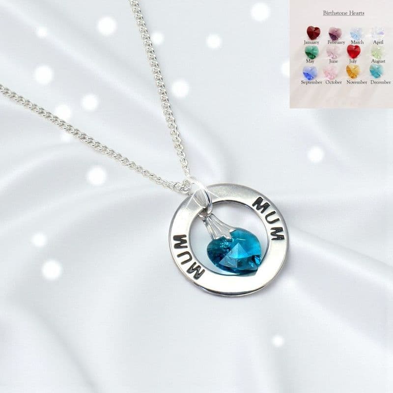 Mum or Mummy Necklace with Birthstone Heart | Charming Engraving