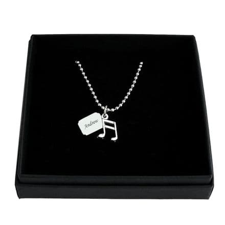 Musical Note Necklace with Engraved Tag