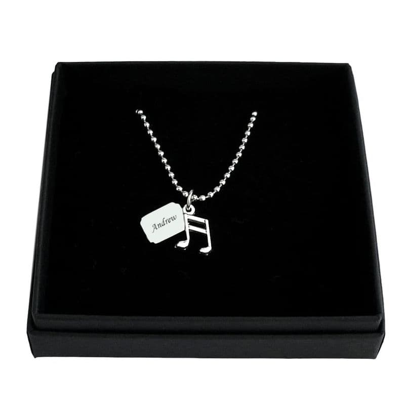 Musical Note Necklace with Personalised Tag | Charming Engraving