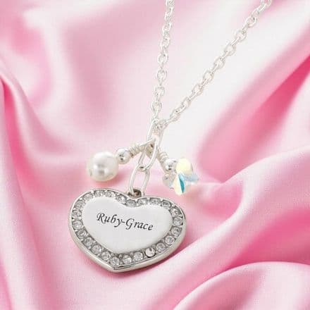 Necklace with Engraving, Butterfly & Pearl