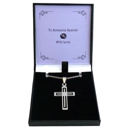 New! Silver Cross Necklace for Man, Gift Boxed. Stainless Steel