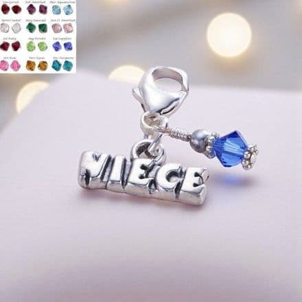 Niece Charm with Birthstone, Sterling Silver on Lobster Clasp