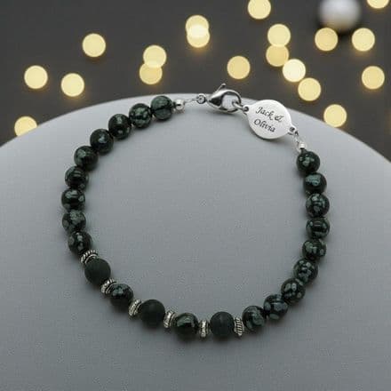 Obsidian Bracelet with Engraving for Man or Boy