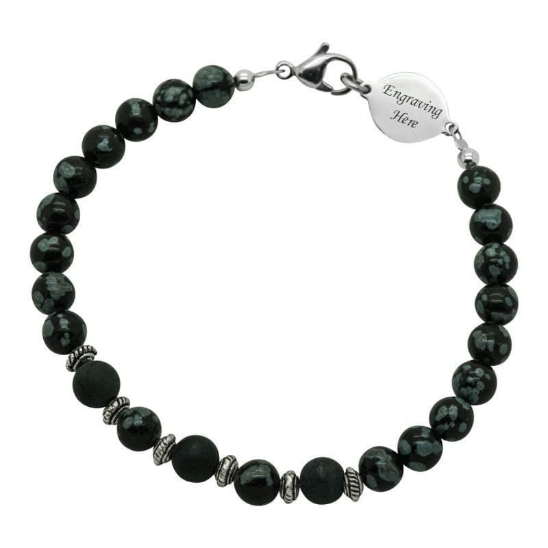 Obsidian Bracelet with Engraving for Man or Boy | Charming Engraving