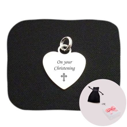 On Your Christening Heart Steel Charm on Split Ring