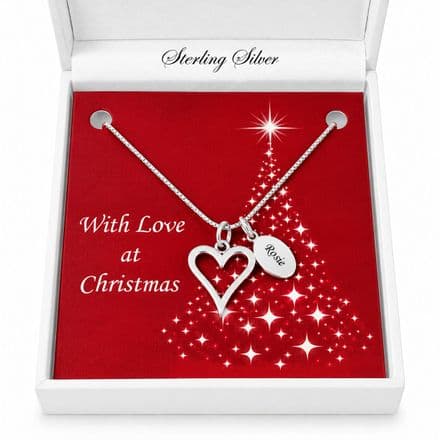 Open Heart Christmas Necklace with Engraving