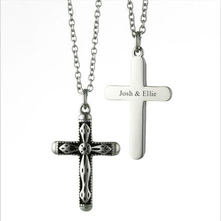 Ornate Cross Necklace with Engraving