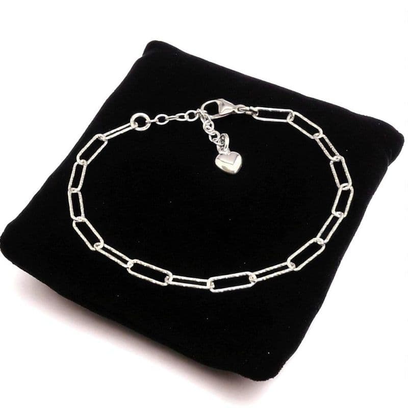 Paperclip Chain Charm Bracelet, 925 Sterling Silver , Size Adjustable | Charming Engraving