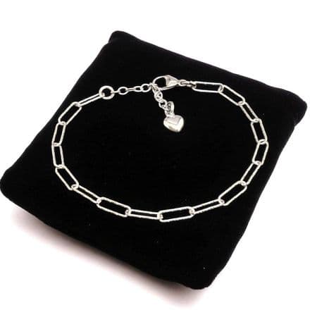 Paperclip Chain Charm Bracelet, 925 Sterling Silver , Size Adjustable