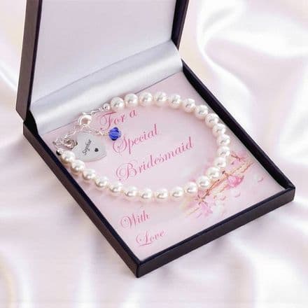 Pearl Bracelet with Engraving & Birthstone on Card Mount