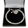 Pearl Bracelet with Paw Charm and Engraved Silver Heart | Charming Engraving