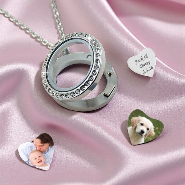 Permanent Photo, Glass Memory Locket with  Engraving| Charming Engraving