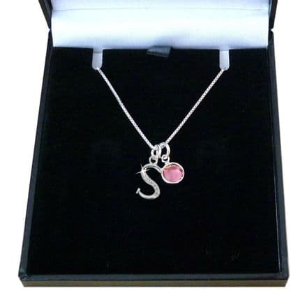 Personalised .925 Sterling Silver Letter and Birthstone Necklace