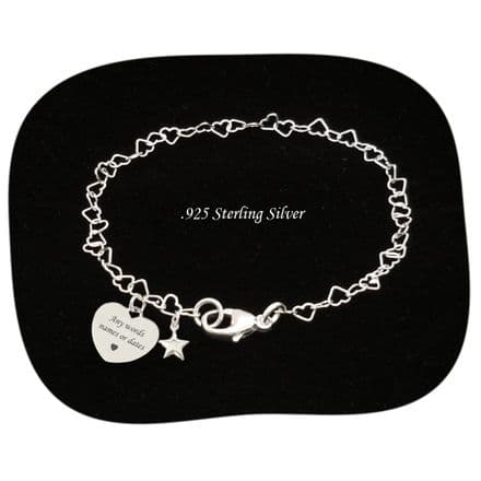 Personalised, 925 Sterling Silver Hearts Chain and Star Charm Bracelet