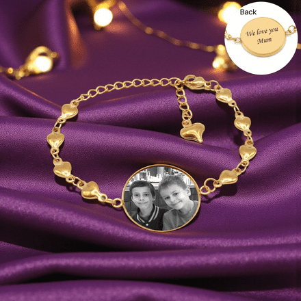 Personalised, Adjustable 18k Gold Plated Photo Bracelet with Engraving