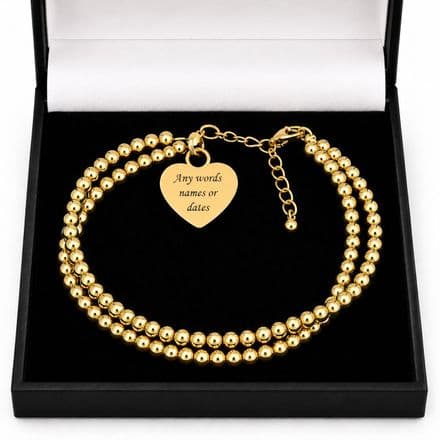 Personalised Bracelet, 18k Gold Plated Beads with Engraving, Gift for a Woman or Girl