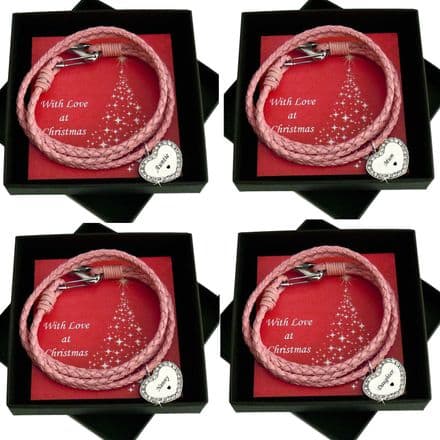 Personalised Bracelet for Christmas, Pink Leather